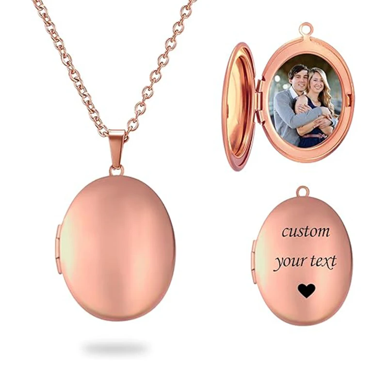 Personalisierte Medaillon-Halskette für Frauen, individuelle Foto-Herz-Anhänger-Halskette, individuelle Bild-Medaillons-Halsketten, Geburtstagsgeschenke – Detail 11