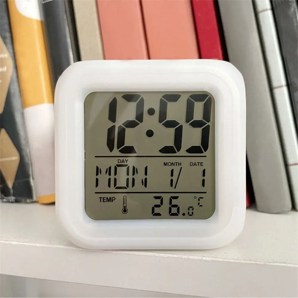 Home Bedside Table 7 Colors Digital Bedroom Calendar LED Alarm Clock Electronic Clock Night Light