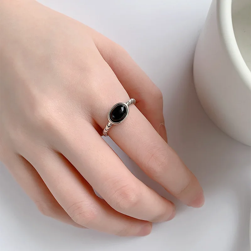 

Стерлингового Серебра 925, черные обручальные кольца овальной формы для женщин, штабелируемое кольцо, роскошные парные ювелирные аксессуары, предотвращающие аллергию