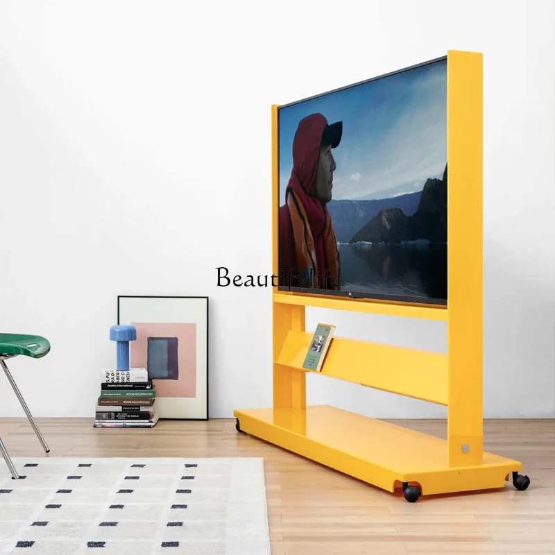 ls 27Movable TV Cabinet Rack Living Room Household Small Apartment Modern Simple Wheeled TV Mobile Floor Bracket