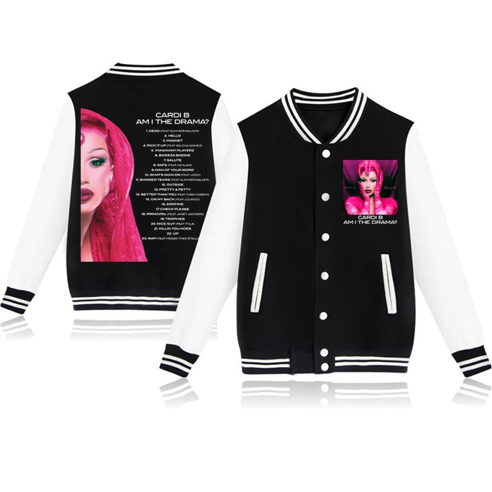سترة بقلنسوة لزي البيسبول من Cardi B Album Am I the Drama للجنسين هدية لمحبي البلوز Harajuku