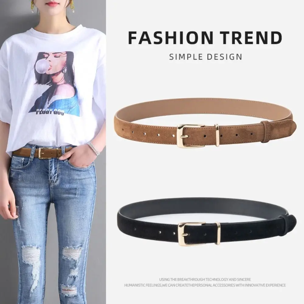

Gifts Luxury Design Suede Leather Belt Trendy Versatile Business Waist Strap Casual Pin Buckle Waistband