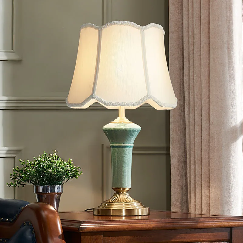 American simple all-copper ceramic table lamp master bedroom bedside table lamp Nordic creative light