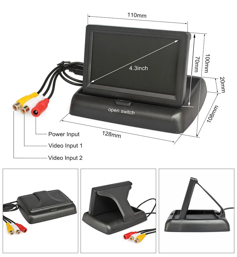 SMALUCK Wireless Foldable 4.3inch LCD Display Car Monitor Waterproof European Car License Plate Frame Rear View Backup Camera