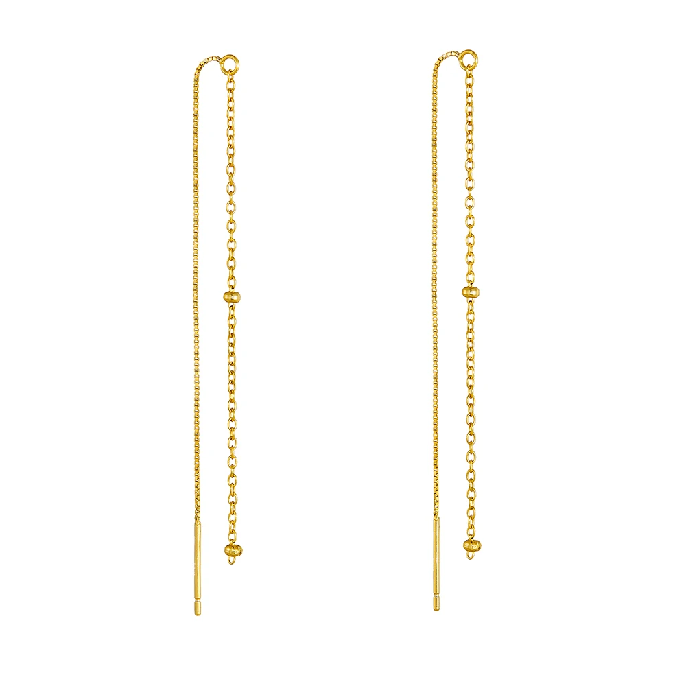 Trendy Personality Fine Jewelry 925 Sterling Silver Gold Plated Round Bead Long Chain Tassel Earrings