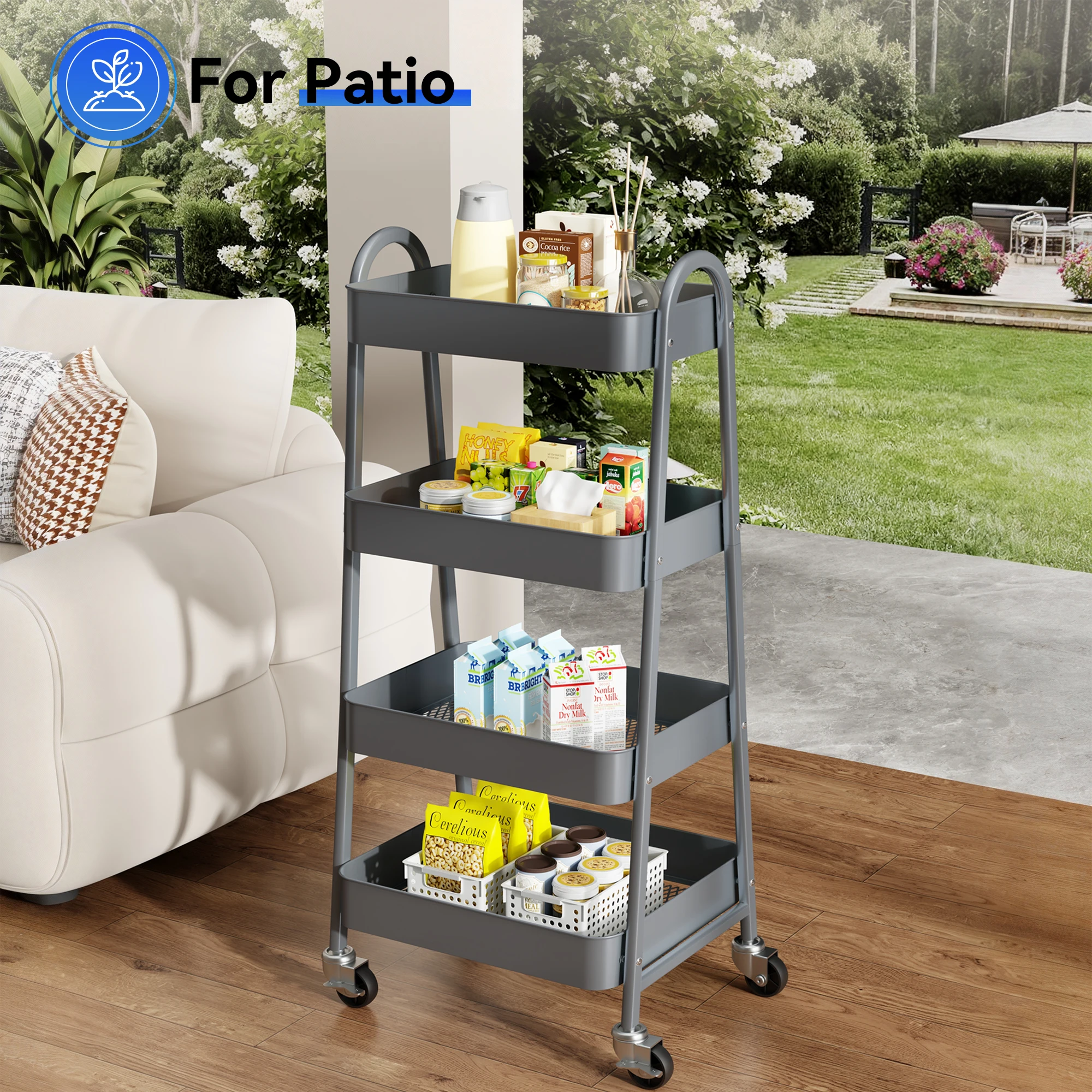 JHK 4 Tier Metal Storage Kitchen Cart with Lockable Wheels Mobile Shelving Unit Utility Rolling Organizer For Home Narrow Places image 2