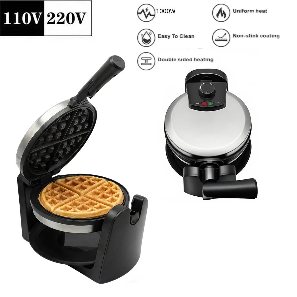 Household Stainless Steel Rotatable Waffle Maker Double Heating Plate Temperature Control Bread Waffle Breakfast Cooking Tool
