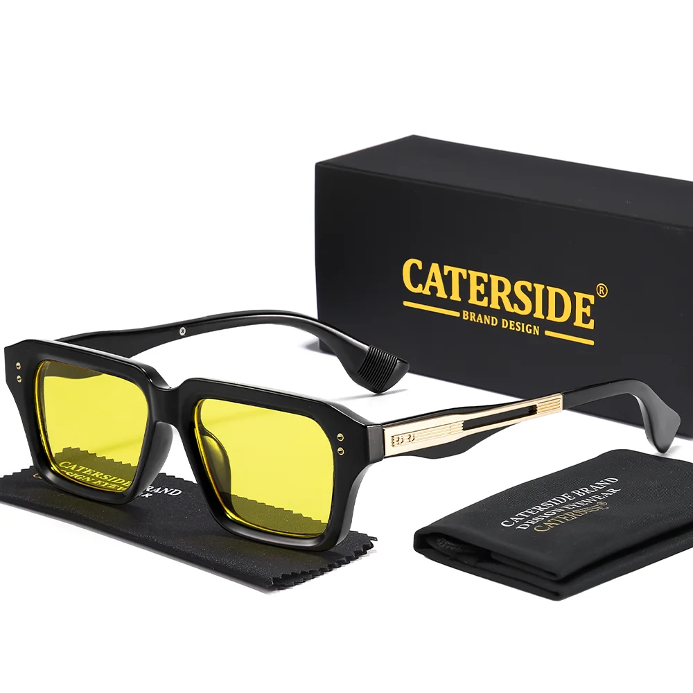 CATERSIDE Neue quadratische Sonnenbrille für Herren, Premium-PC-Rahmen mit Metallbügel, UV400, für Damen, Retro-Mode, Fahrdekoration, Brillen – Detail 3