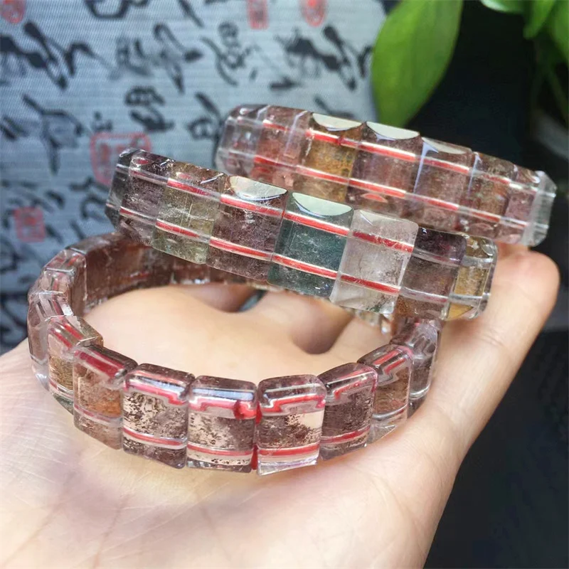 12MM Natural Red Garden Quartz Bangle Fortune Energy Bangle Mineral String Woman Amulet Jewelry Healing Gift 1pcs