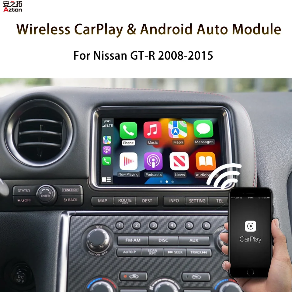 AZTON Wireless Apple CarPlay Device for Nissan GT-R 2008-2015 IOS Car Play Android Auto Upgrade