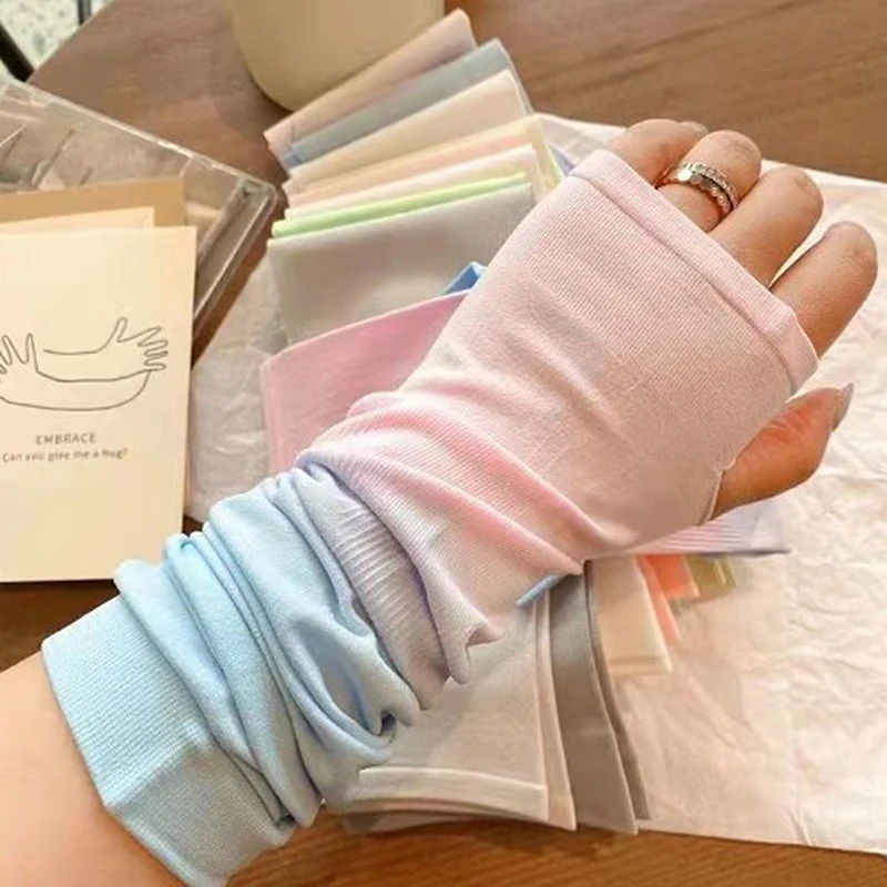 Mangas elásticas de protección solar para hombre y mujer, manguitos de Color degradado, guantes Anti-UV para ciclismo al aire libre y correr, verano, novedad