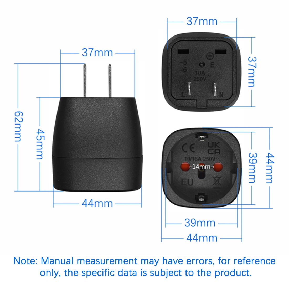 JORINDO US Nema 1-15P to EU socket power conversion plug, socket in European countries such as Italy, Switzerland, Germany, etc