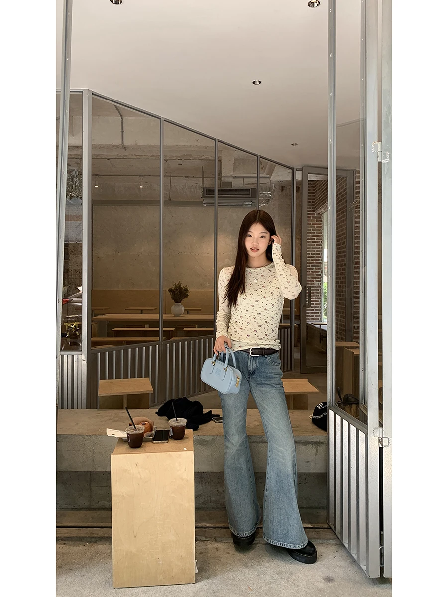 

G Sle Bell Bot Jeans Women's Loose Fit Light Wa American High Street Retro Sle Autumn New Faion Ladies Jeans