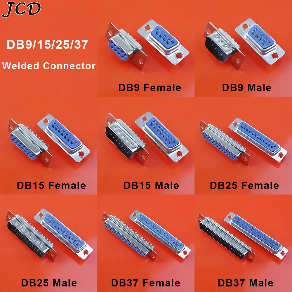 

JCD 1PCS DB9 DB15 DB25 DB37 Hole/Pin Female/Male Blue Welded Connector RS232 Serial Port Socket DB Adapter 2row 9/15/25/37 pin