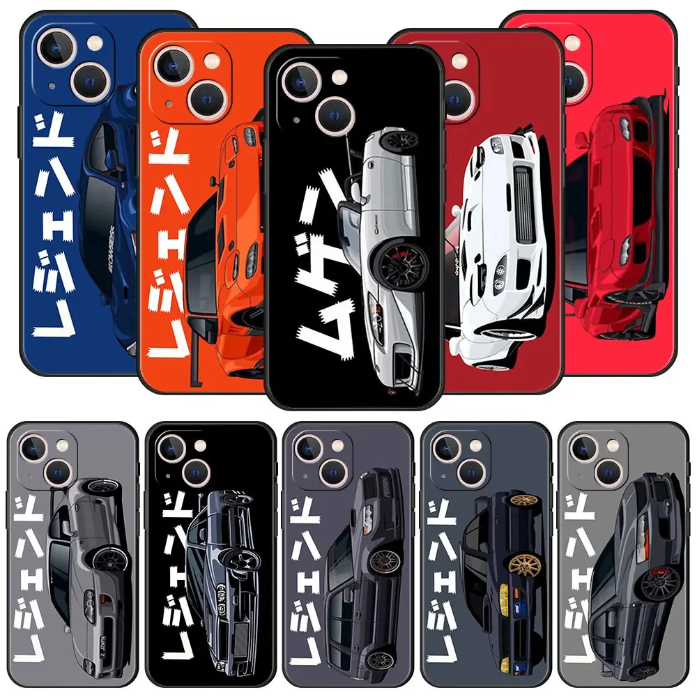 Luxury Phone Case For iPhone 11 12 13 15 16 14 Pro Max X XR XS 7 8 Plus SE Black Cover Funda JDM Tokyo Drift Sports Car