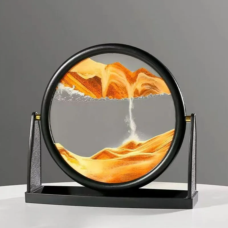8-Inch 3D Glass Sand Art Timer Flip-Over Dynamic Mountain Landscape with Flowing Water Design,Desktop Decorations Birthday Gift