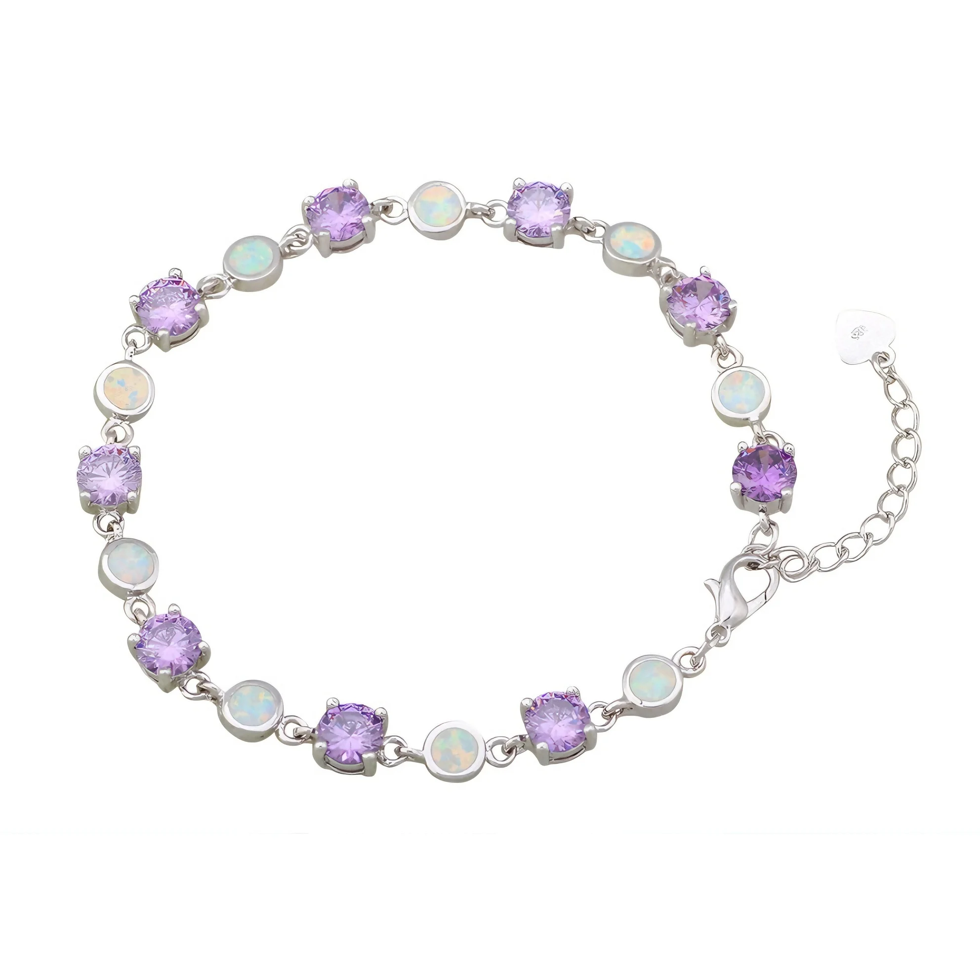 Verstellbares Herz-Charm-Armband für Damen, rosa Opal, Zirkonia, versilberte Kette, Designer-Schmuck, Valentinstagsgeschenk für Frauen
