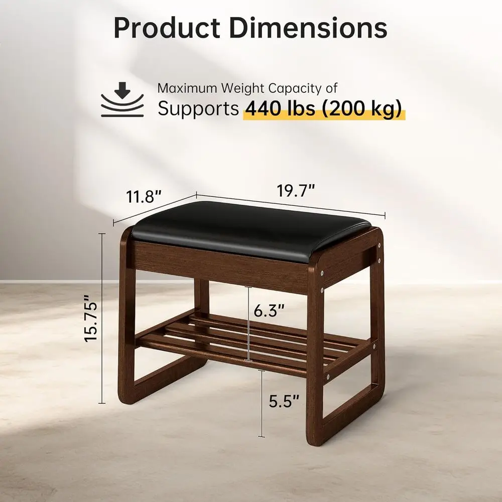 2-stufiger Schuhregal-Organizer aus Holz mit Kissen für Eingangsbereich, Schmutzfänger, Flur, Schrank und Haustür