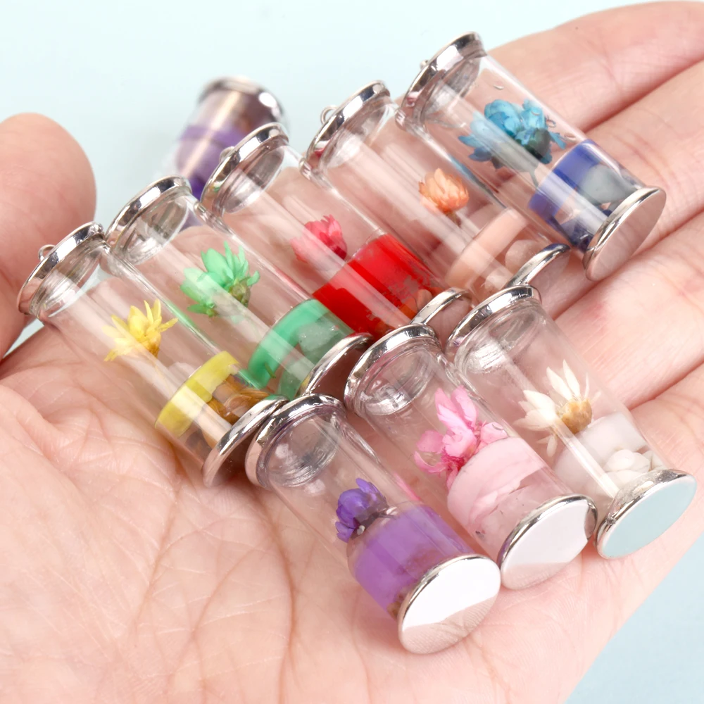 3pcs 14x34mm zufällige getrocknete Blume Pflanze Glasflasche Charms Anhänger für Schmuck machen Ergebnisse DIY Armband Ohrring Zubehör