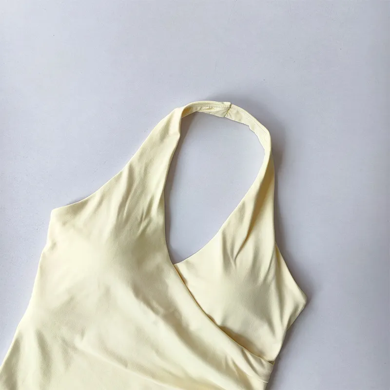 Sexy V-neck Cross Halter Neck with Chest Pad Yoga Vest Sleeveless Naked Sense Sports Fitness Bras Top Outer Wear Beautiful Back