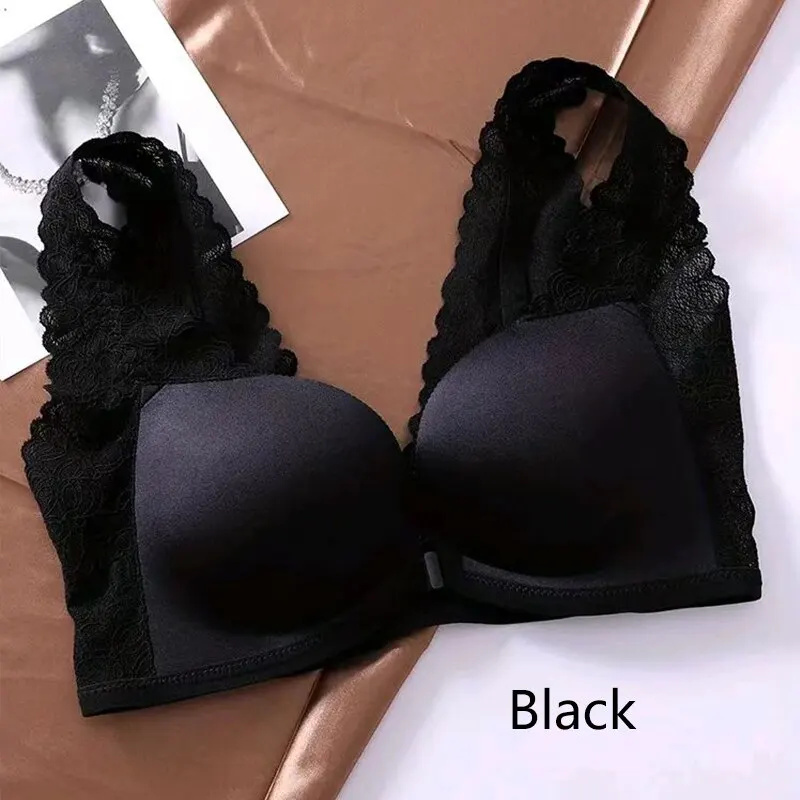 Women Front Button Bra Camisole Underwear Black M L XL Lace Shoulder Strap Breathable V Neck Gather Up Soft Comfortabl Casual