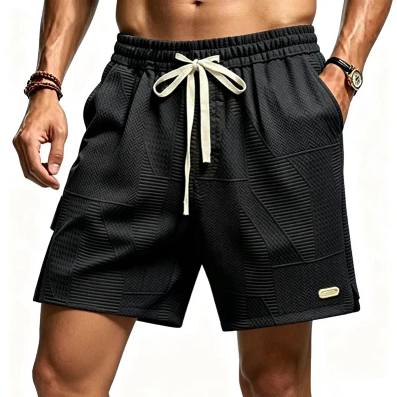 

New Men's Jacquard Casual Shorts Breathable Comfortable Mid-Length Sports Shorts Loose Fit Drawstring Waist Streetwear Pants