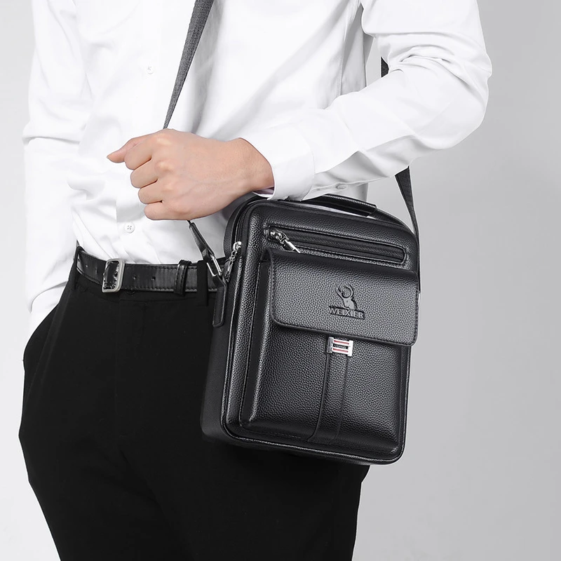 New 2 Styles Large-capacity Shoulder Bag Leather Men\'s Messenger Bag Business Commuter Handbag Waterproof Wear-resistant Bags