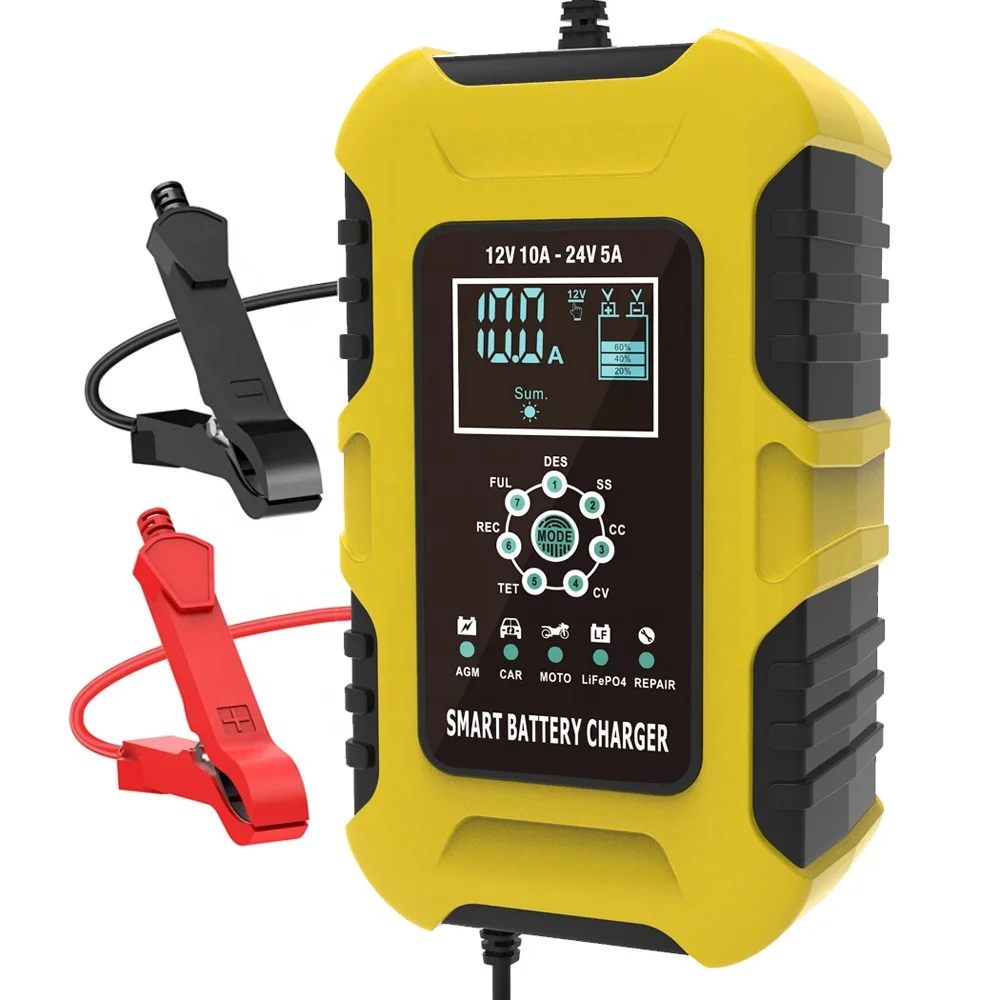 FOXSUR 12 فولت 10A/24 فولت 5A شاحن بطارية لسيارة دراجة نارية AGM هلام الرطب LiFePo4 الرصاص الحمضية التلقائي نبض إصلاح سريع Desulfator
