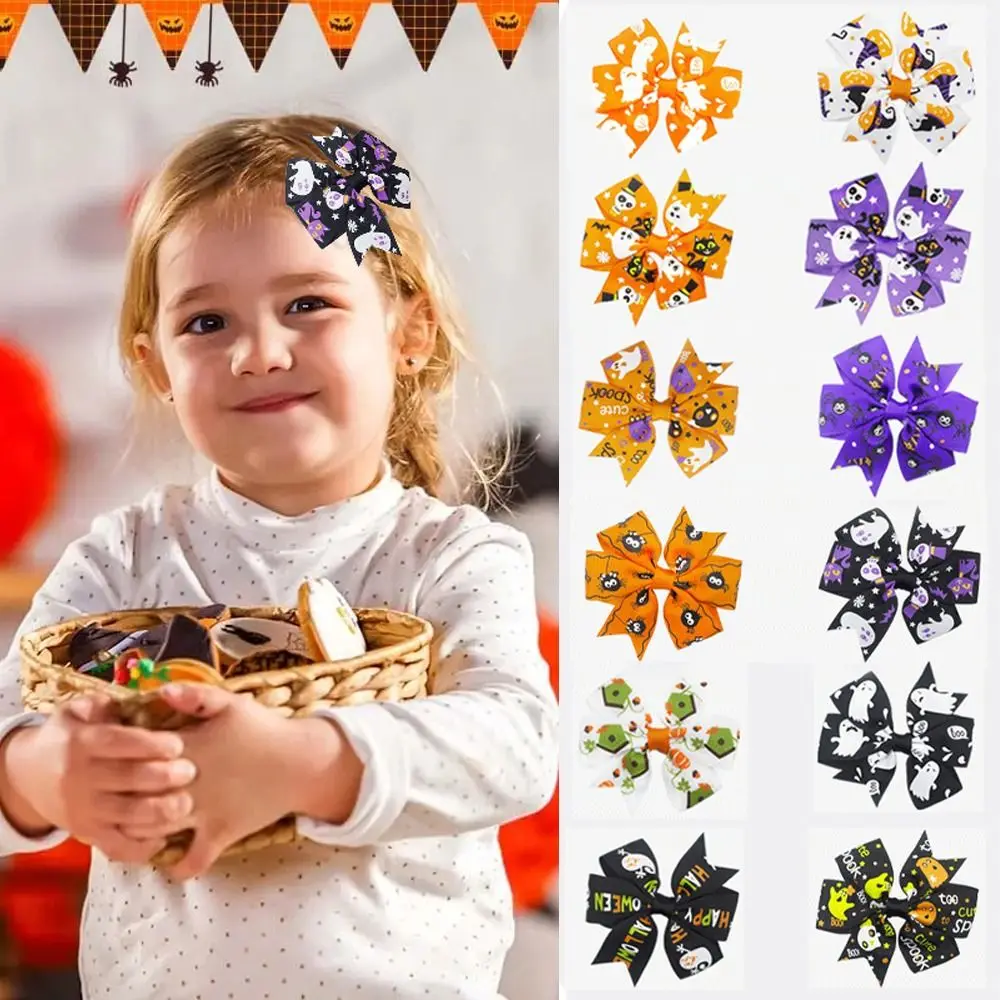 

Funny Skeleton Halloween Bow Hair Clip Bat Spider Pumpkin Hairpin Skull Korean Style Bat Duckbill Clip Party