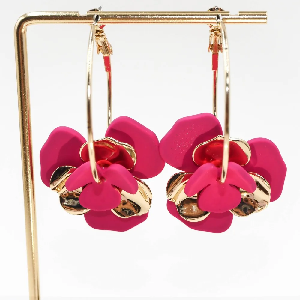 الخريف الشتاء بوهيميا نمط الرجعية الفرنسية رومانسية كاميليا مادة الاكريليك أقراط رائعة بيان لطيف الأطواق #2