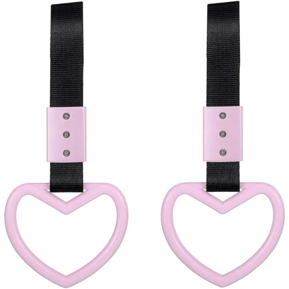 

2PCS Heart-Shaped Car Handle Straps, Auto Grap Handle Warning Pull Ring, Heart Decor for Car, SUV, Subway, Bus