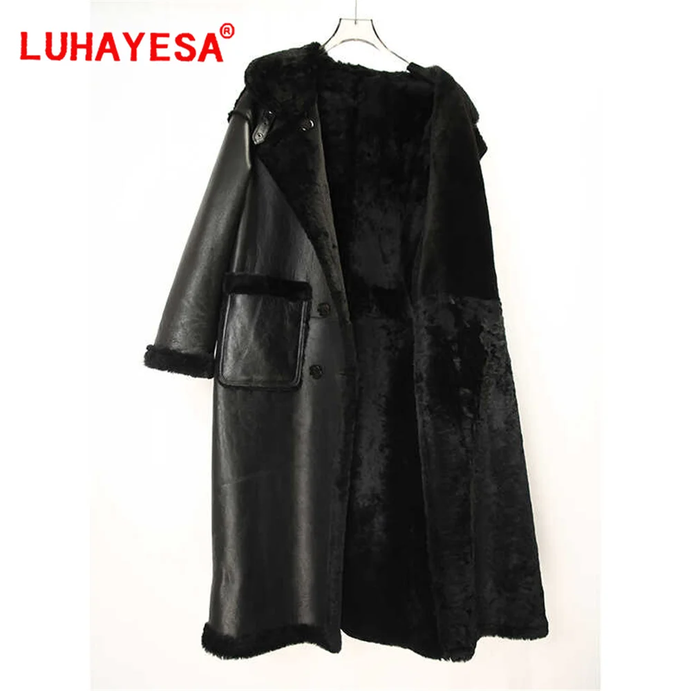 2024 Australia Merino Sheepskin Shearling Fur Clothes Women Winter Extra Long Slim Real Fur Overcoat