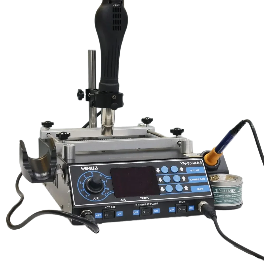 

Паяльная станция YIHUA 853AAA 1350W 3-в-1: термофен + подогреватель + паяльник для BGA-ремонта, 50-480°C ° Светодиодный дисплей C