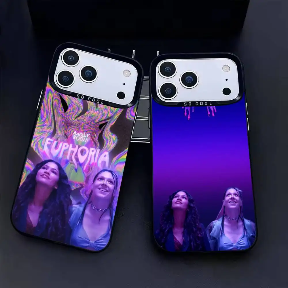 Coque de téléphone E-Euphoria inspirée de la série télévisée américaine pour iPhone 17, 16, 15, 14, 13, 12 Pro Max, noire, mate, antichoc