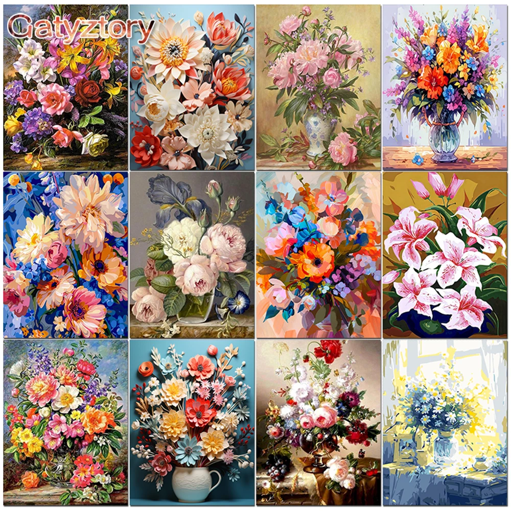 

GATYZTORY DIY Painting By Numbers Kit Flower Picture Of Colouring Zero Basis HandPainted Oil Painting Home Decoration Gift 40x50