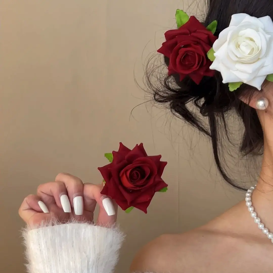 Süße Stoffrosen-Haarspangen und Broschen für Damen und Mädchen, Strand-Accessoires, Haarklammern, Haarspangen, Haarschmuck