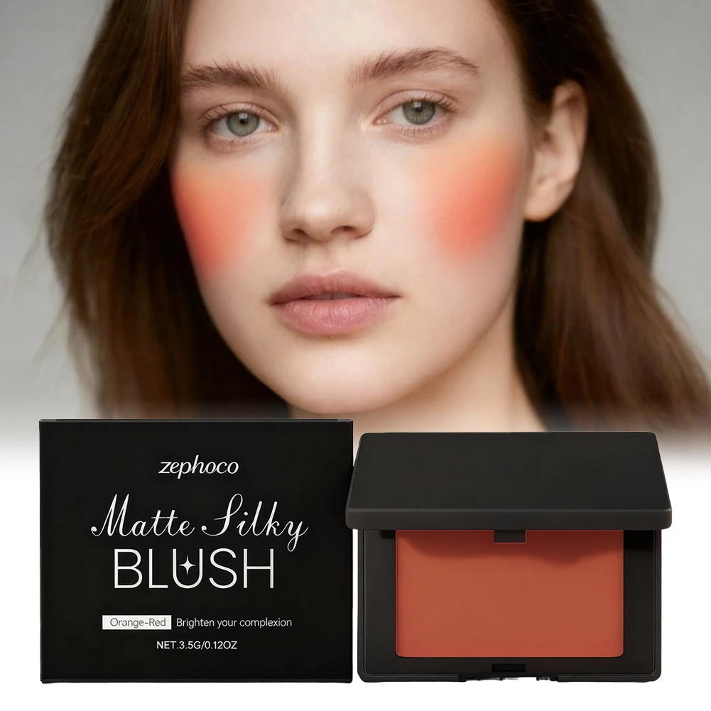 أحمر خدود فتاة للخدود برتقالي-أحمر غير لامع، أحمر خدود بودرة وجه ناعمة عالية الصباغ، أحمر خدود غير لامع قابل للمزج، أدوات مكياج الوجه #1