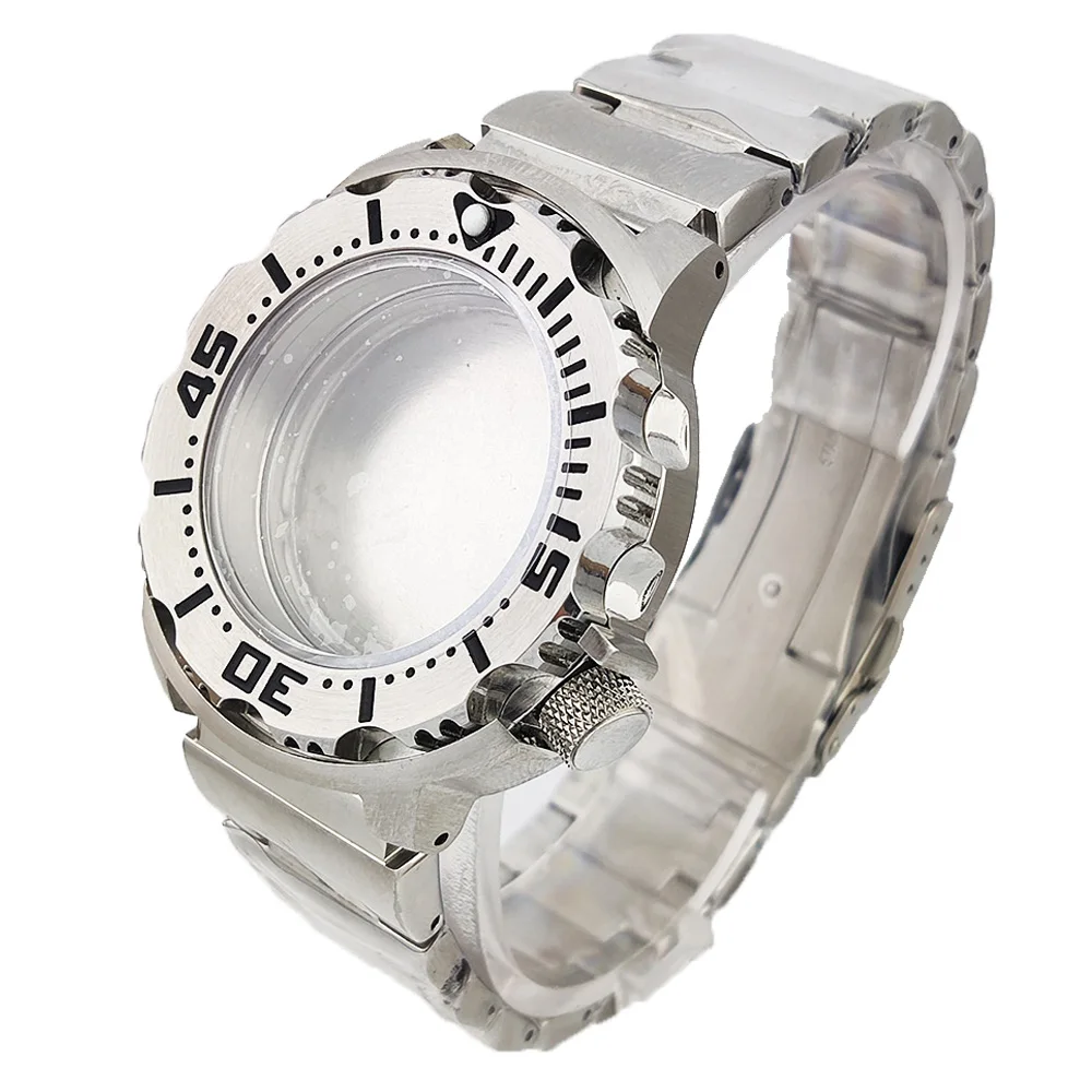 

42mm watch case Silver stainless steel 10bar waterproof Sports diving men watch case Sapphire glass for NH35 movement watch box