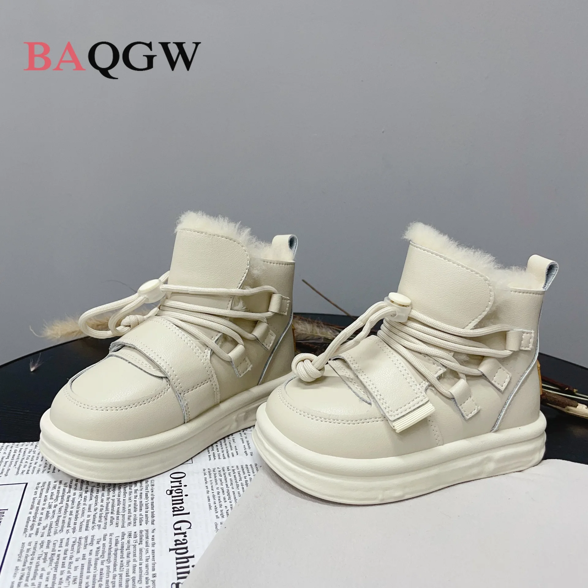 Winter New Children's Shoes Boys' Windproof Waterproof Warm Snow Boots Thickened Plush Girls' Cotton Boots 4-15 Years Old