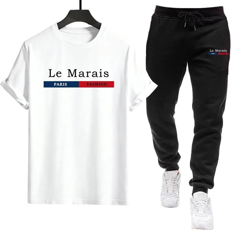 

Новейший мужской спортивный костюм 2026: футболка и брюки для активного отдыха, городской повседневный комплект для дома и улицы, весна-лето, комфортный набор из футболки и штанов