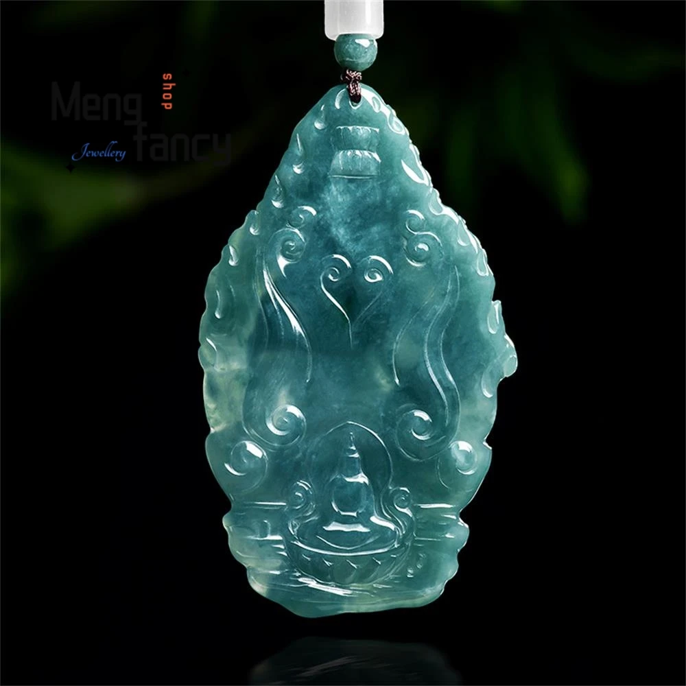 Authentic Natural A-grade Jadeite Blue Water Free Guanyin Ice Jade Pendant High-grade Luxury Fashion Jewelry Couple Holiday Gift