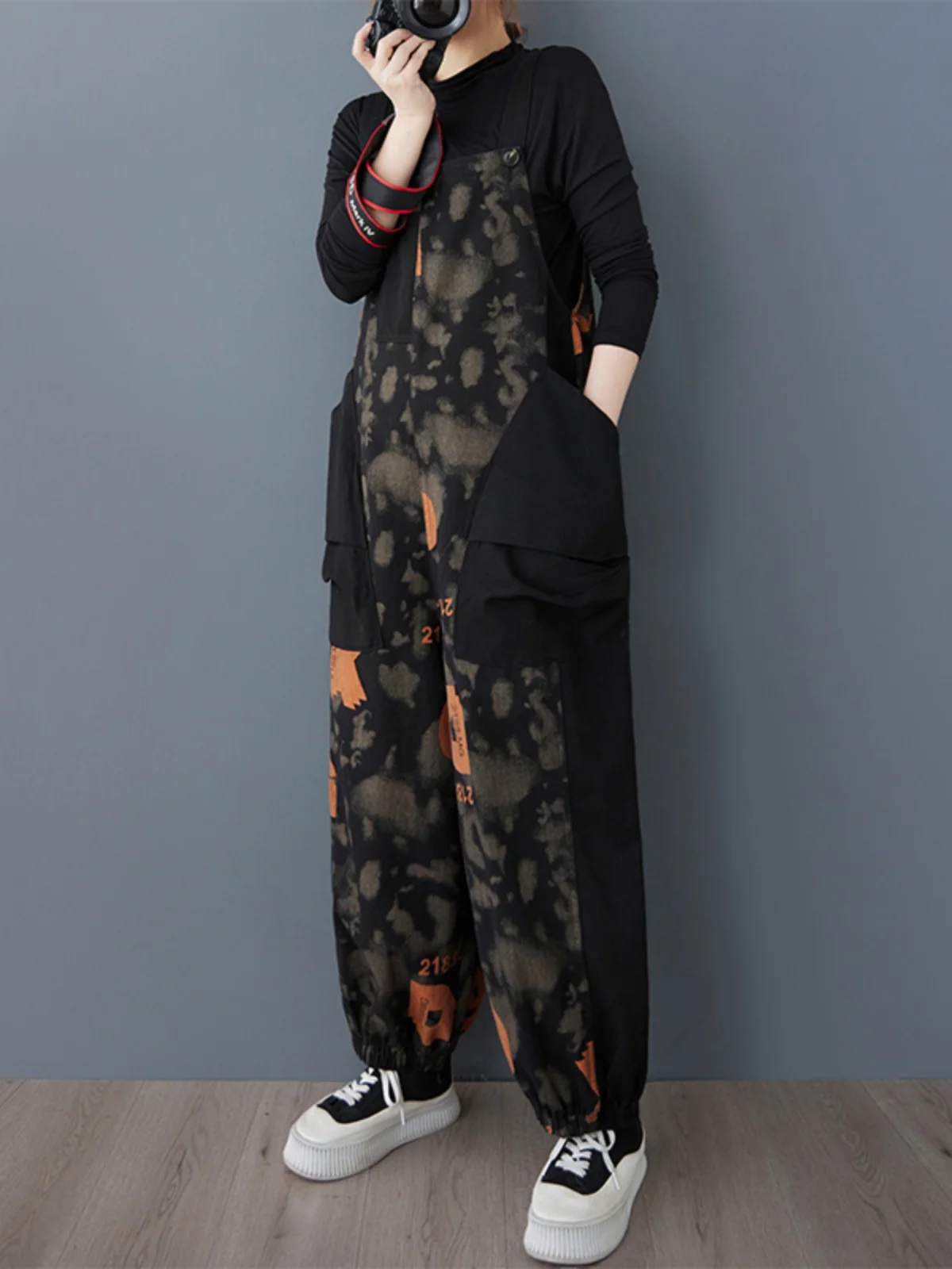 

Европейские повседневные широкие джинсы с высокой талией, комбинезоны для женщин, весна-осень, большие размеры, свободные брюки-фонарики