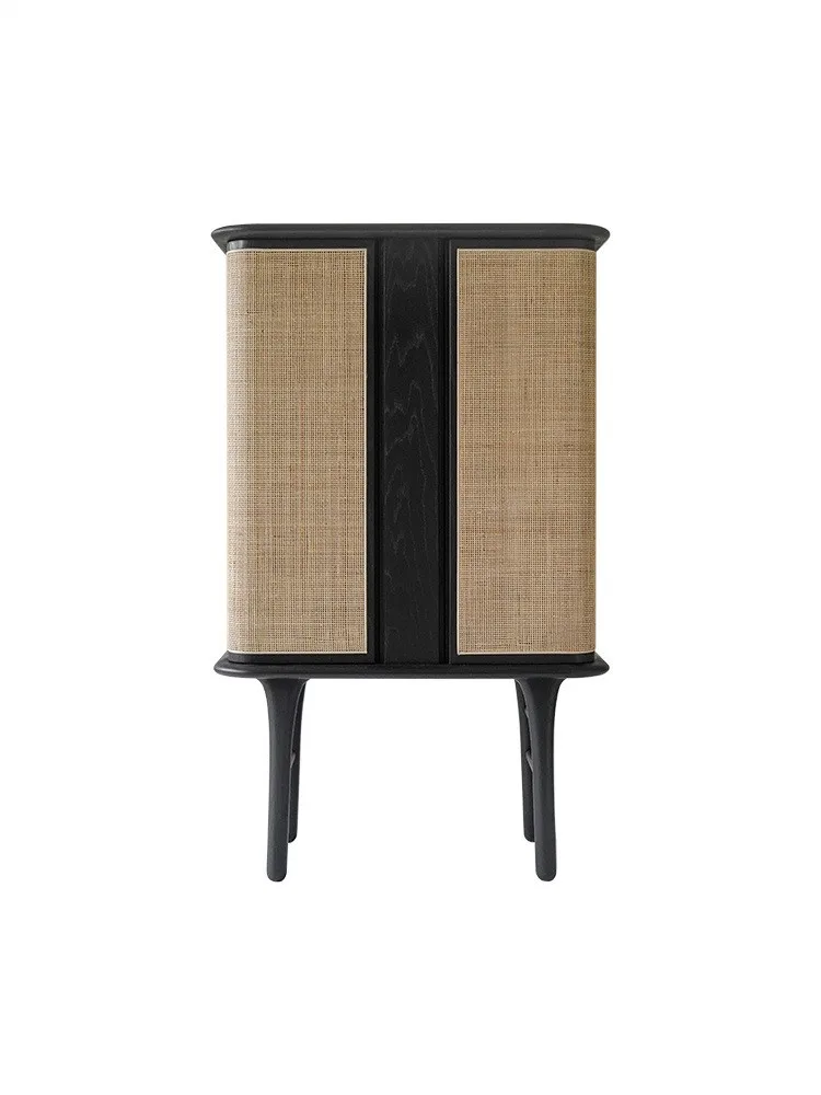 

Vine Weaving Wine Cabinet New Chinese Dinner Side Cabinet Living Room Vine Art White Wax Wood Storage Cabinet