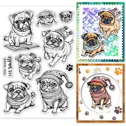 1Sheet Pug Dog Clear Stamps Puppy Dog Animals Silicone Clear Stamp Seals Hat Wearing Dog Transparent Stamps for DIY Scrapbooking