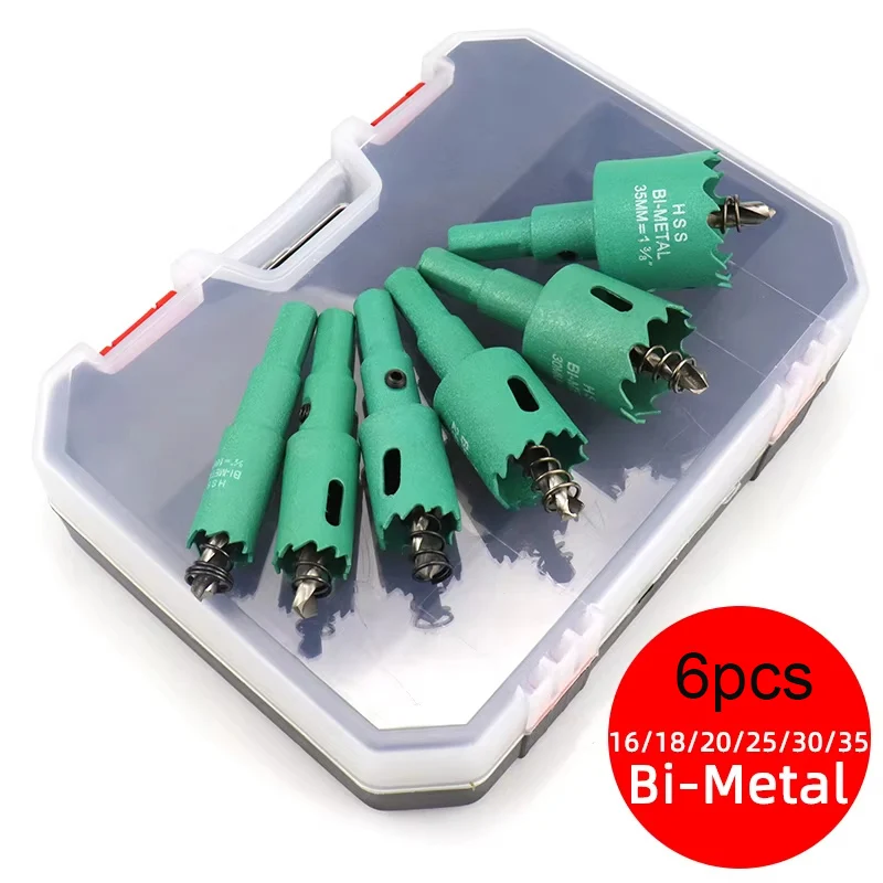 6 uds 16-35mm HSS sierra perforadora de acero cortador de broca bimetálica para aluminio hierro acero inoxidable DIY cortador de madera brocas