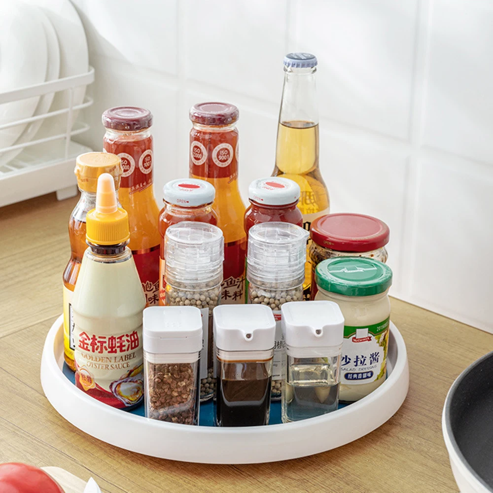 2 Tier Rotating Organizer Kitchen Storage Tray Condiment Storage Rack Round Shelf Pantry Cabinet Turntable Spice Rack