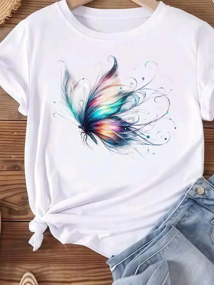 

Женские популярные трендовые футболки с бабочкой Sweet 90-х годов, повседневные женские футболки с графическим рисунком, модная одежда, футболки с короткими рукавами и круглым вырезом с принтом