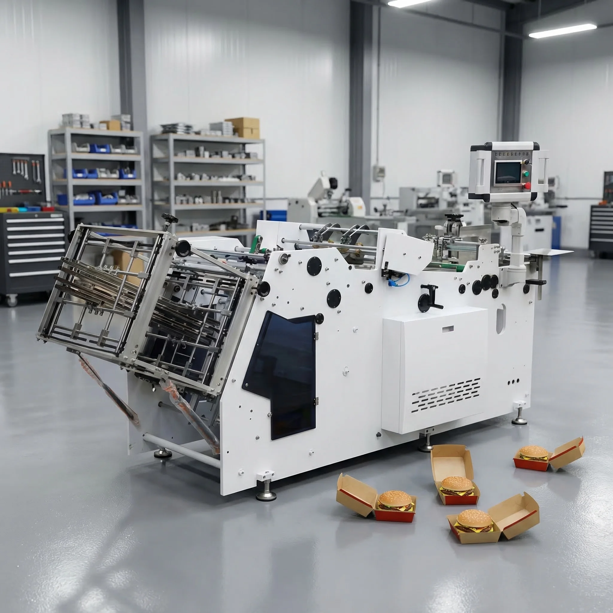 3A-800-4 Automatic Burger Box Making Machine with 4 Servo Motor for Food Carton Processing Workshop