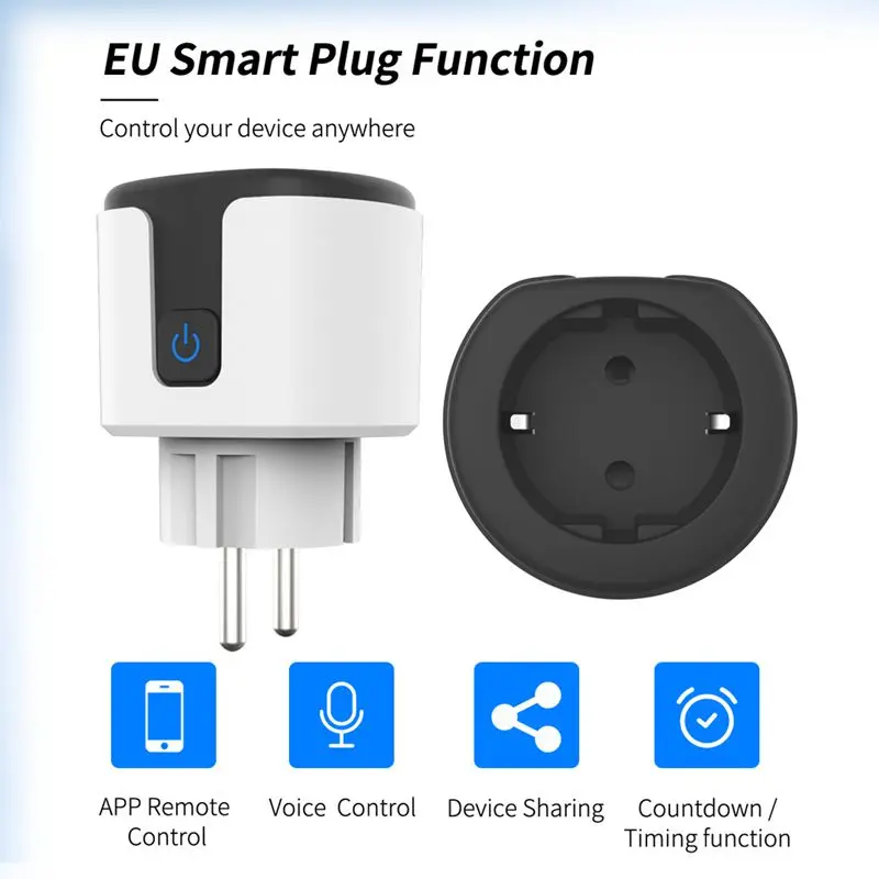 Aubess Tuya Smart Plug WiFi 16A/20A EU Socket With Power Monitor Timing Function Alexa Voice Remote Control Power Outlet Adapter