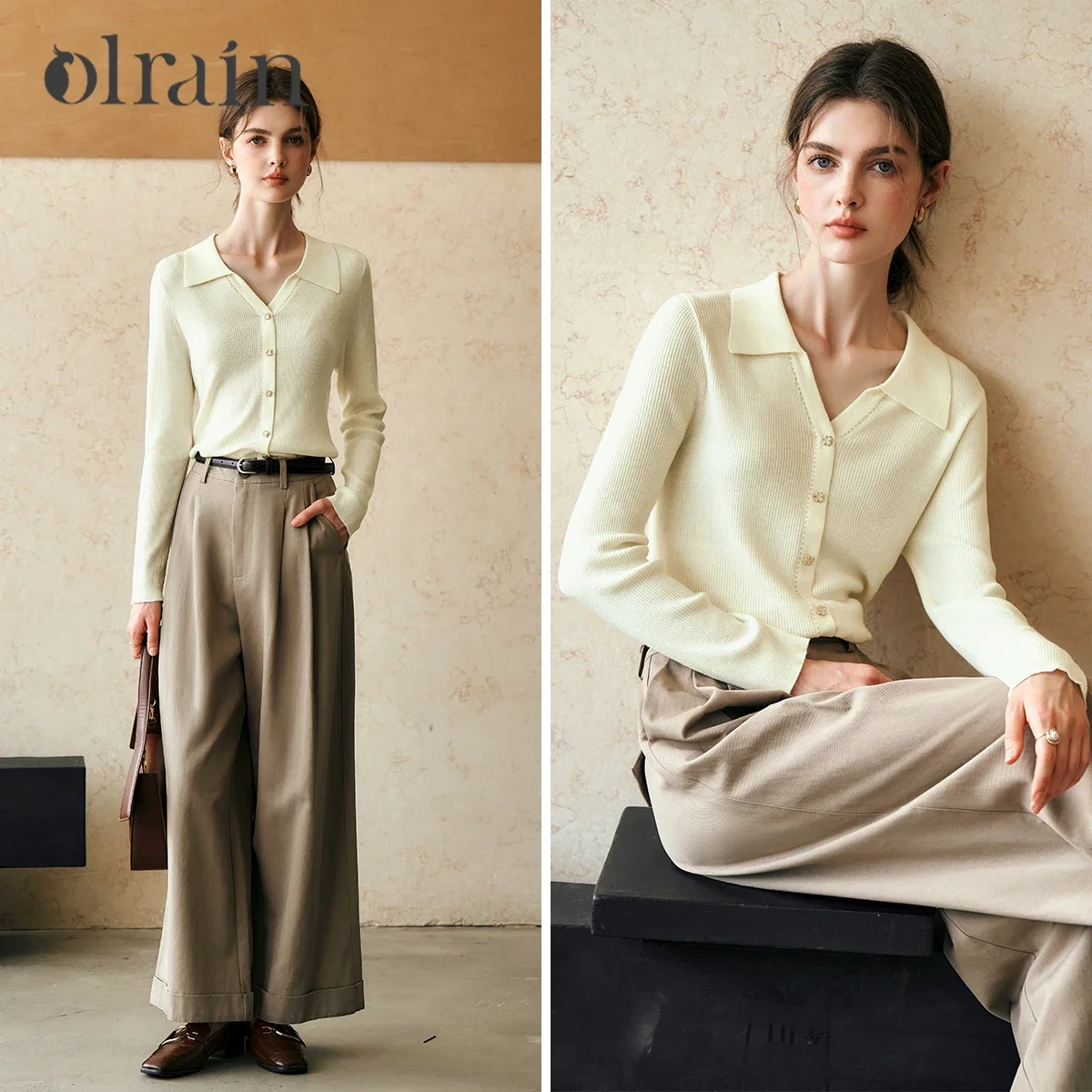 OLrain POLO Neck Knit cardigan Women Spring 2025 Spring Wool Blend Commuter Chic Single Breasted Elegant Jumper M57CZ86621 - Image 4